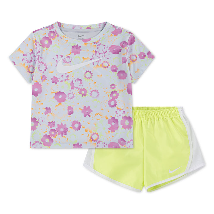 Nike Girls 2-Piece Flow-Ral Color Block Tempo T-Shirt & Shorts Set (Little Kids)