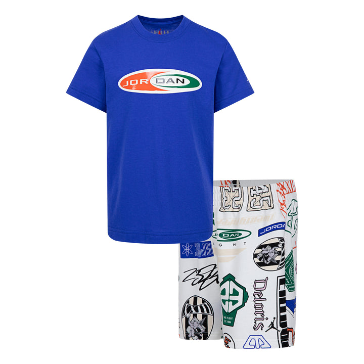 Jordan Boys 2-Piece MJ Brooklyn AOP T-Shirt & White Printed Shorts (Little Kids)
