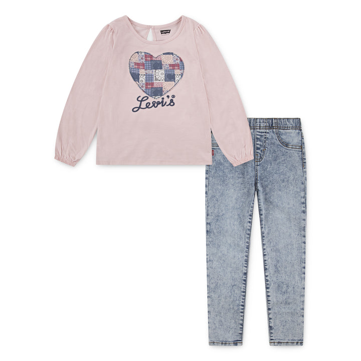 Levi's Girls Puff Sleeve Tee & Jeans Set Lotus (Little Kids)