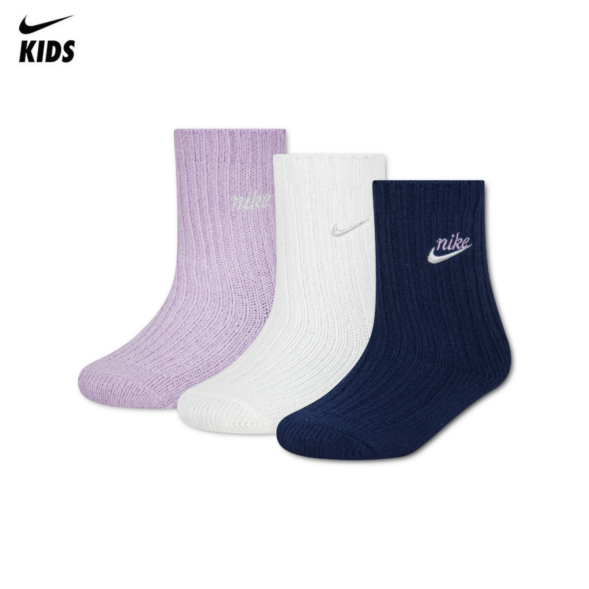 Nike Girls 3-Pack Swoosh Sparkle Half Crew Boot Socks (Little Kids)