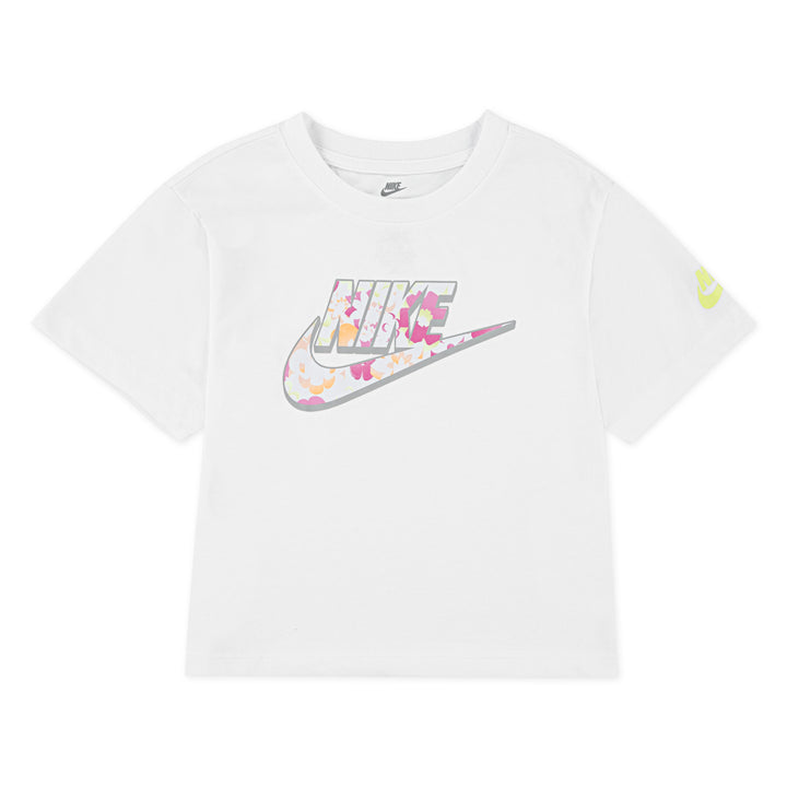 Nike Girls Flow-Ral Boxy Graphic White T-Shirt (Little Kids)