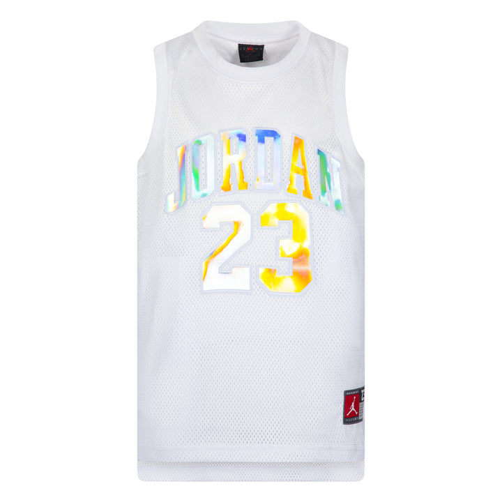 Jordan Girls 23 AOP Metallic Gray Jersey (Big Kids)