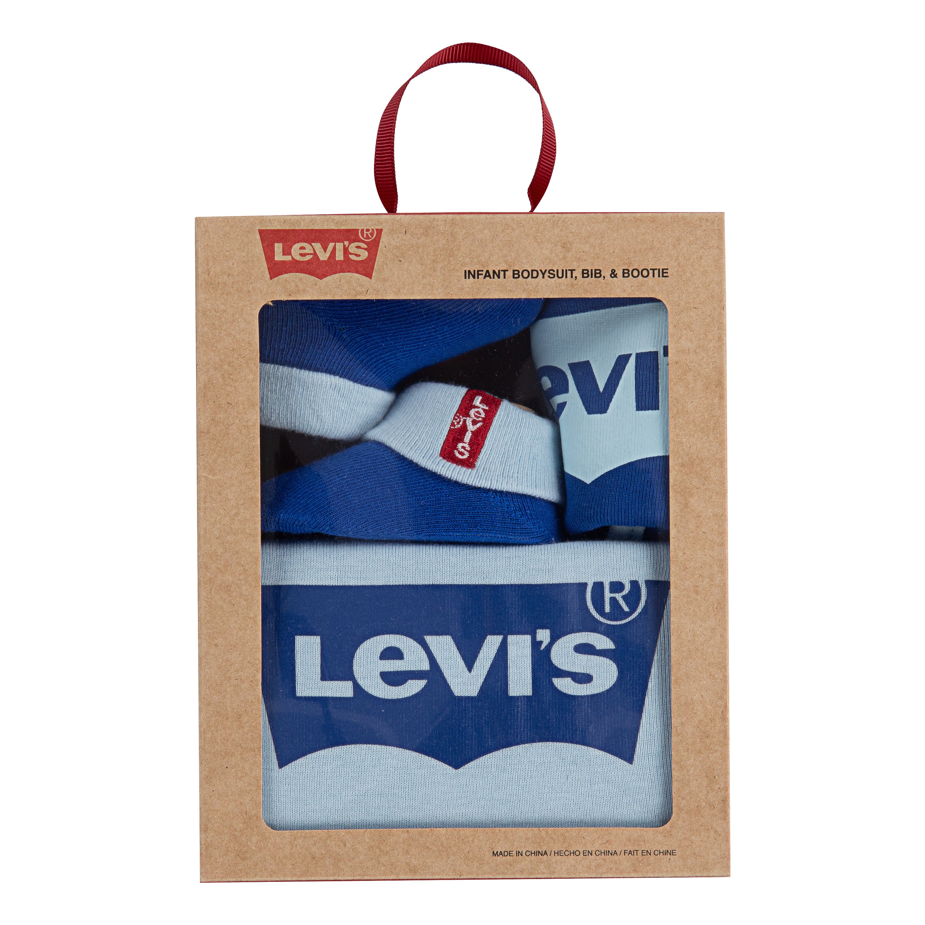 Levi's 3-Piece Classic Batwing Bodysuit, Bib & Booties Gift Set (Newborn)