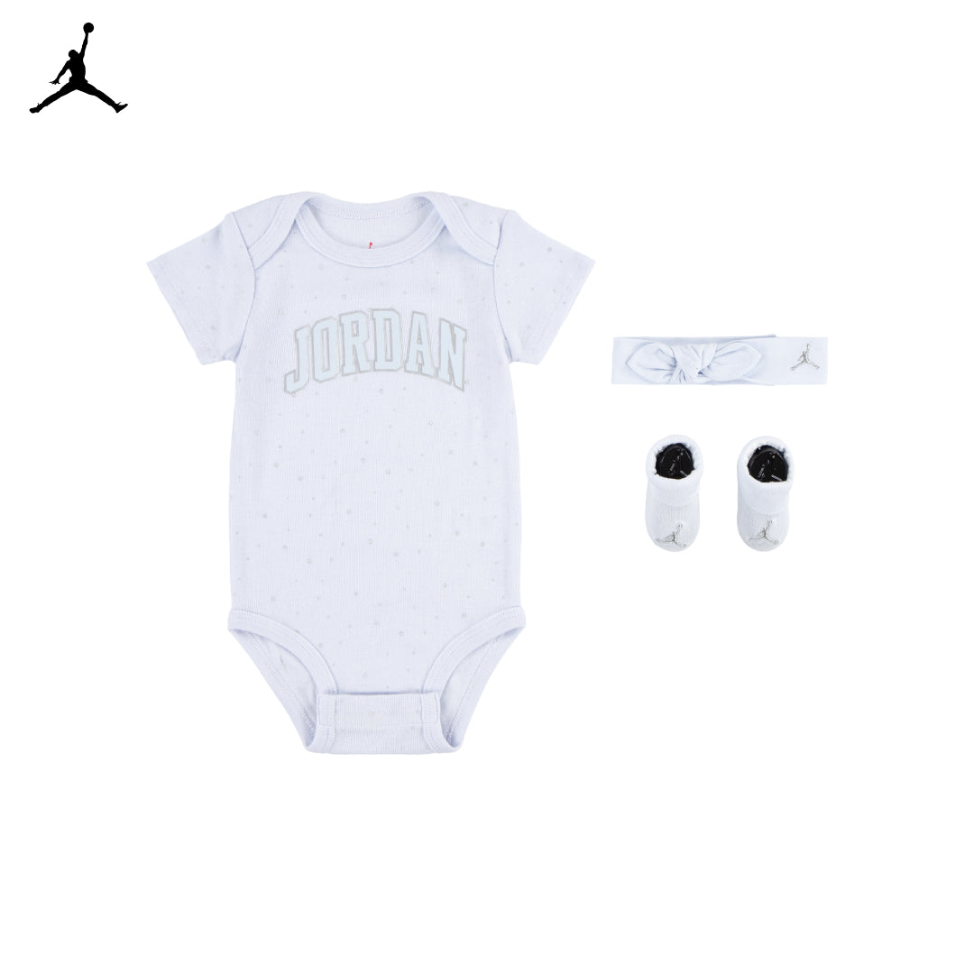 Jordan Girls 3-Piece 1st Baby Blue Bodysuit, Headband & Booties Gift Set (Newborn)